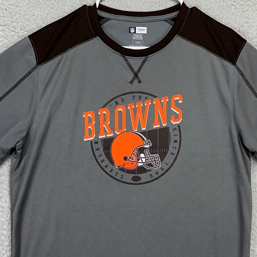 Cleveland Browns Adult Mens T-Shirt Large Grey Orange Short Sleeve Tee TX3 Cool